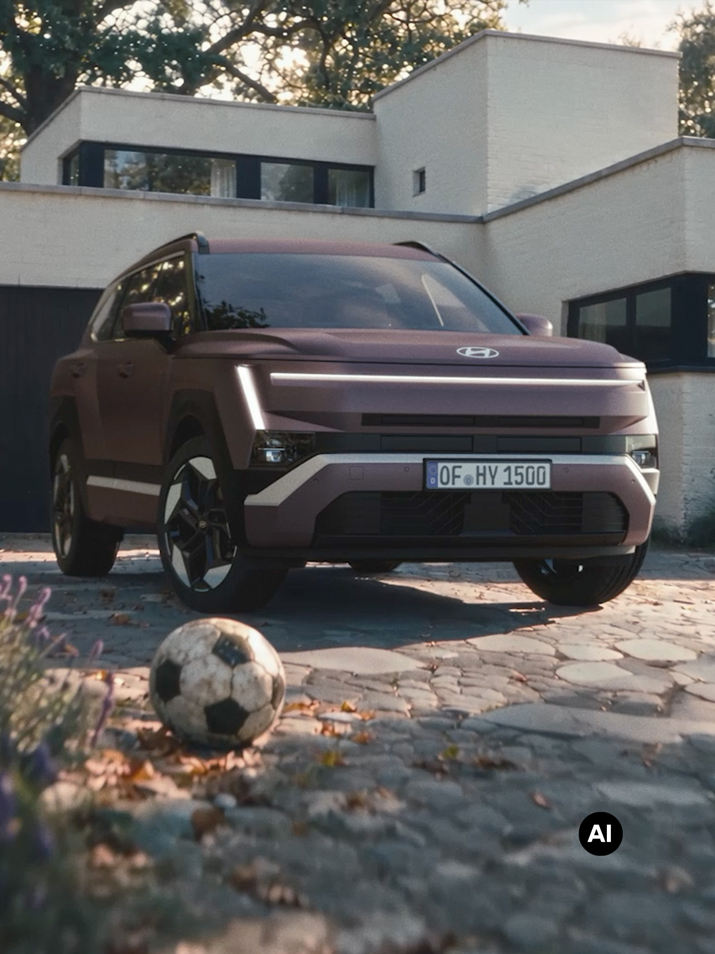 Hyundai TUCSON parked in a driveway with a residential home in the background.