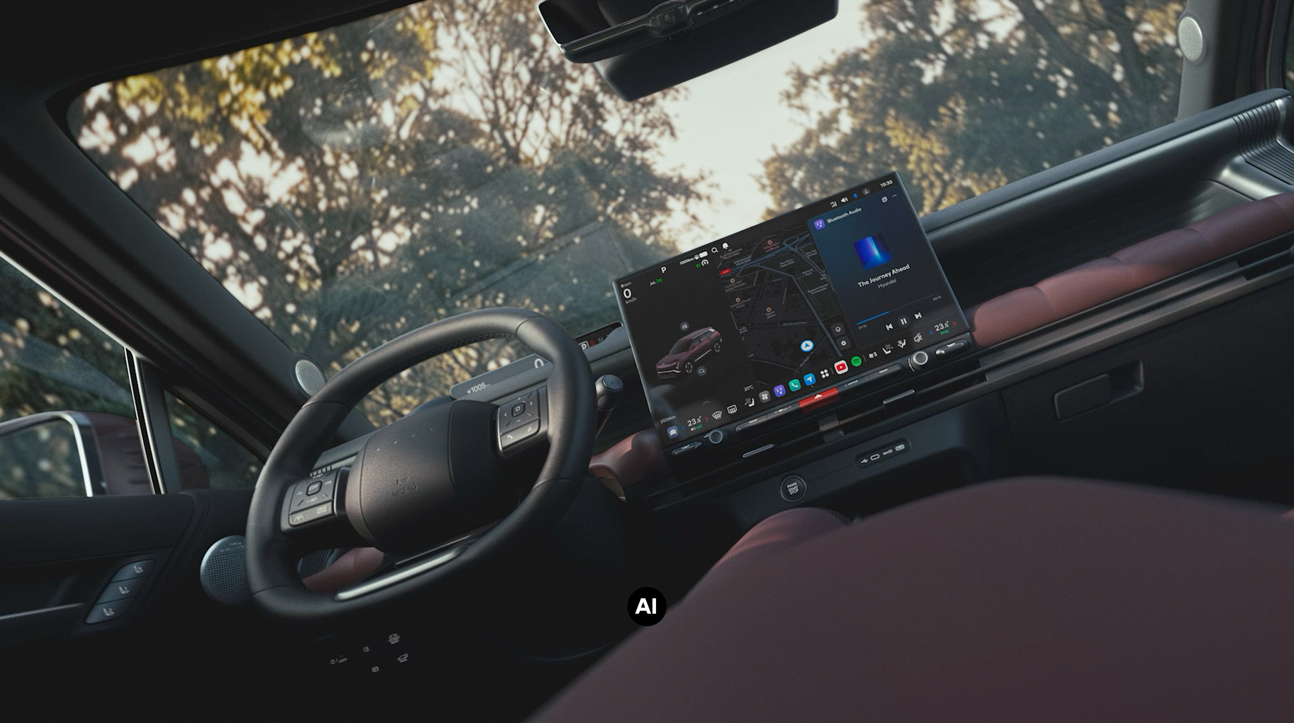 Interior view of the Hyundai TUCSON showcasing PLEOS.