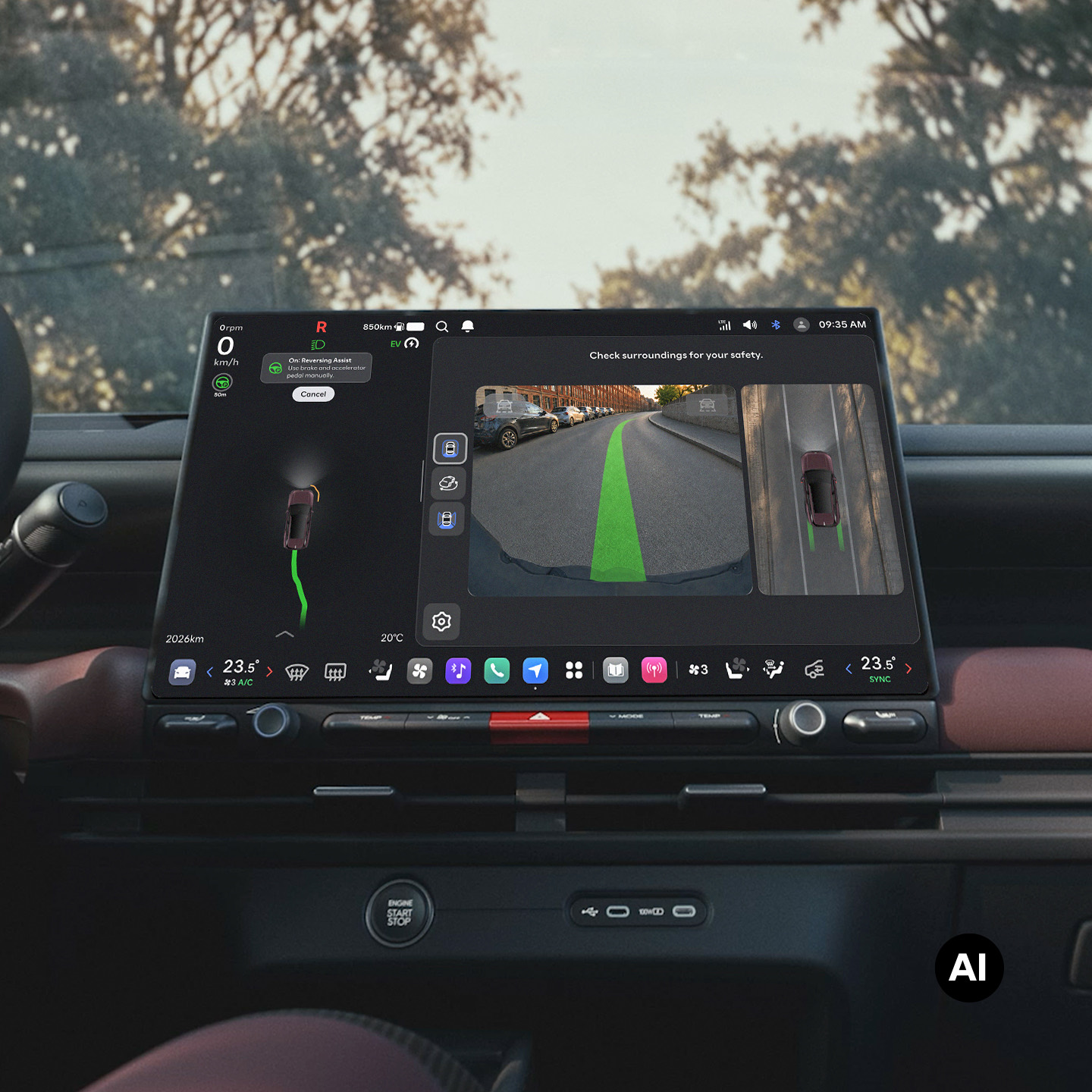 A close-up view of Hyundai TUCSON screen showcasing the safety memory reverse assist feature.
